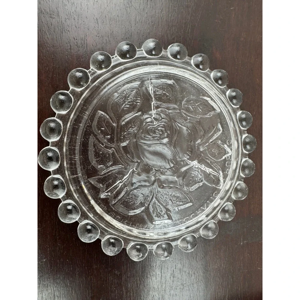 Vintage Set of 6 Rose Glass Coasters Made in German Democratic Republic Bead Rim